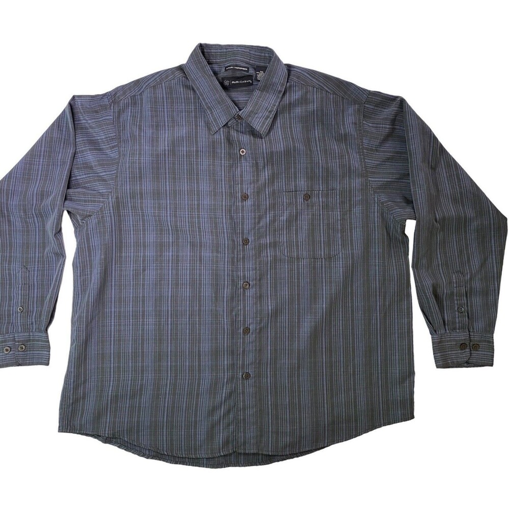 R&R Casuals Men’s 2XL Gray Blue Plaid Microfiber Button Front Shirt